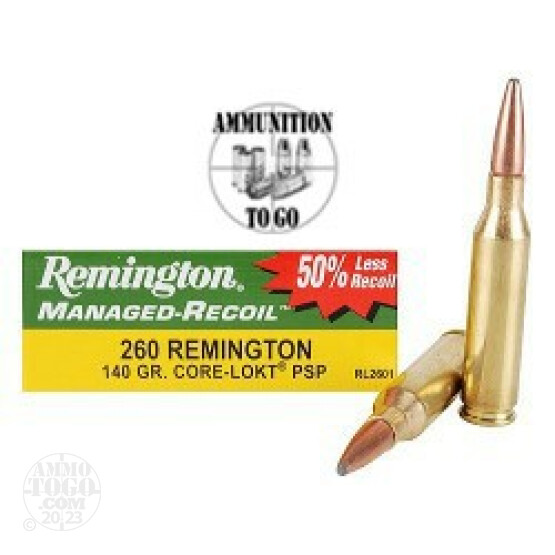 20rds - 260 Remington 140gr Core-Lokt PSP Managed Recoil Ammo
